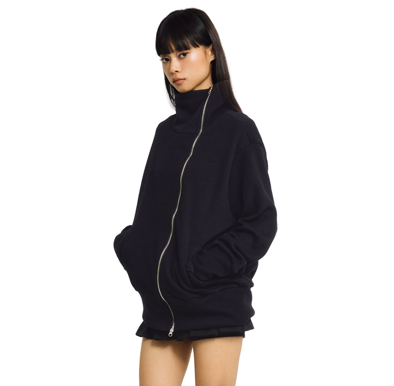 RIBBON CROSS ZIP-UP [BLACK]