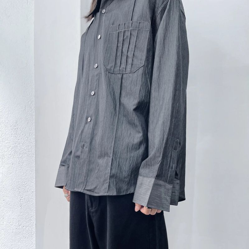Crinkled Sheen Drop-Shoulder Shirt