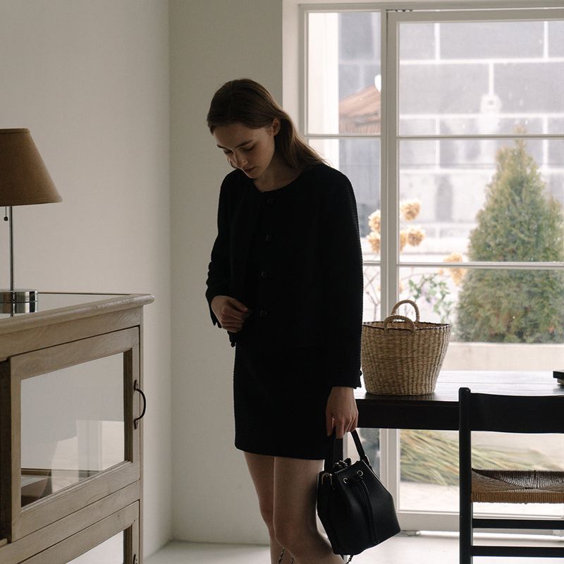 Minimal Tweed Skirt - Black