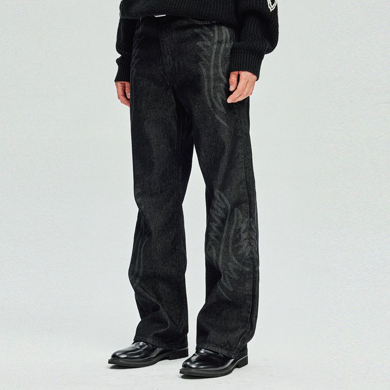 laser cowboy flare denim pants black