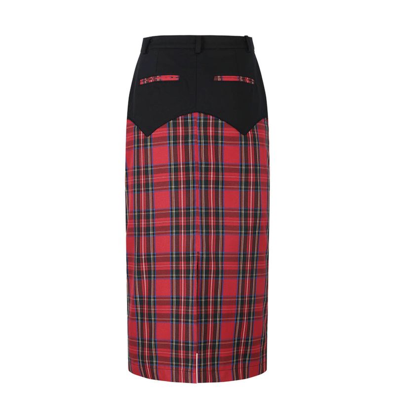 Checked long skirt (Red)