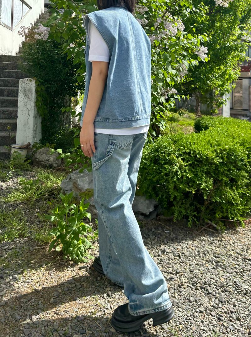 DENIM STRAP WIDE PANTS code 18105