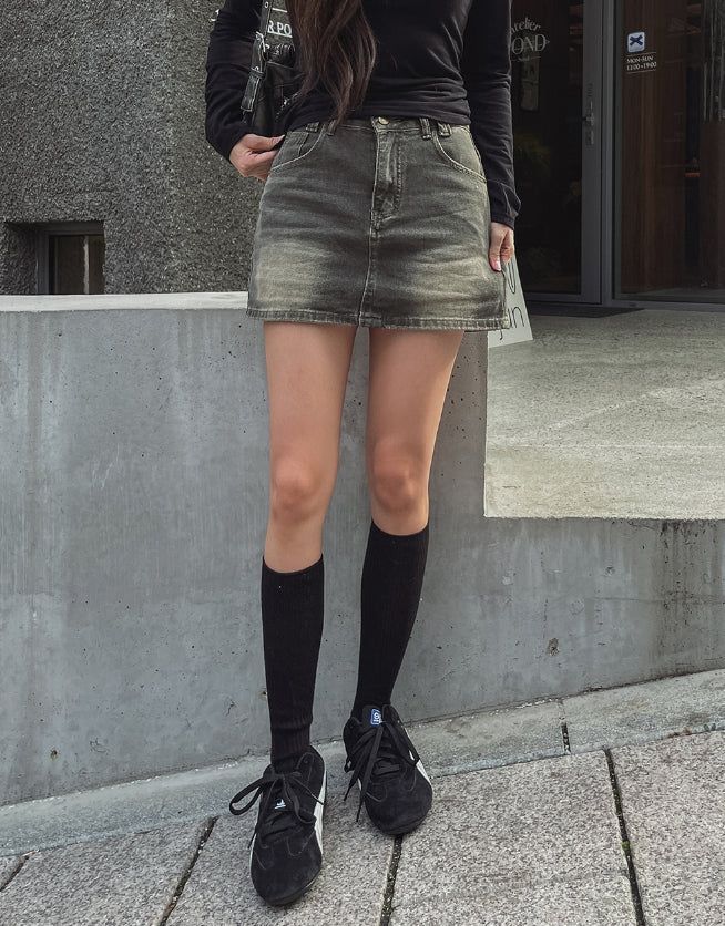 Porni Vintage Washed Denim Skirt