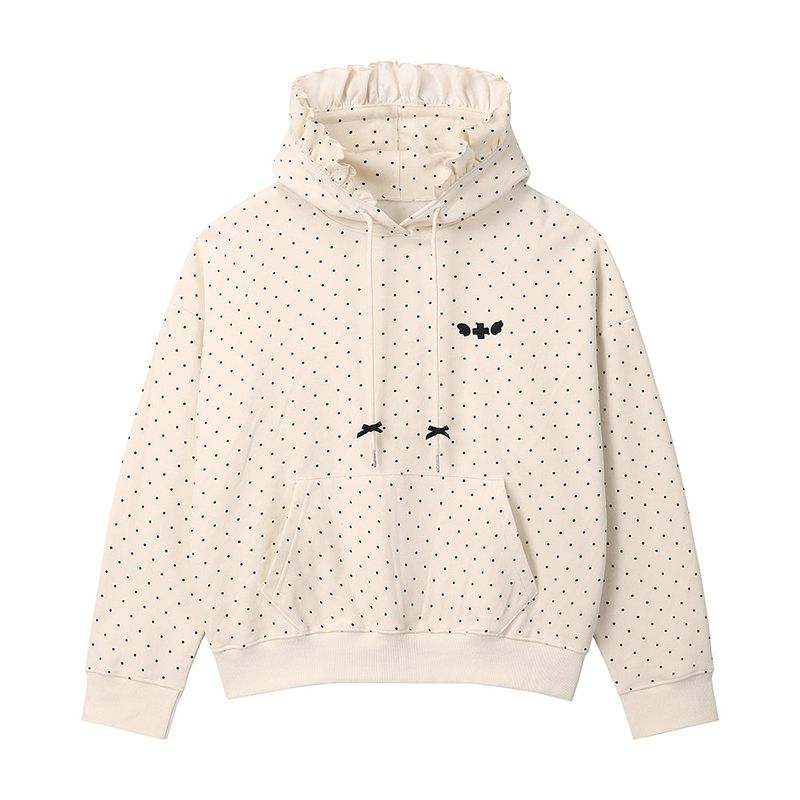 Dot Ruffle Hoodie - IVORY