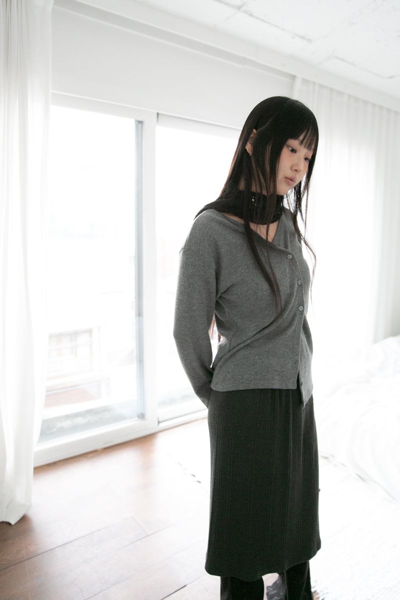 mild ribbed button midi skirt(3colors)