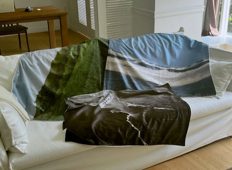 nature pillow blanket - blue bada