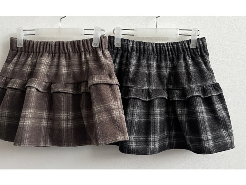 Elt 2-Layer Check Flared Banding Miniskirt