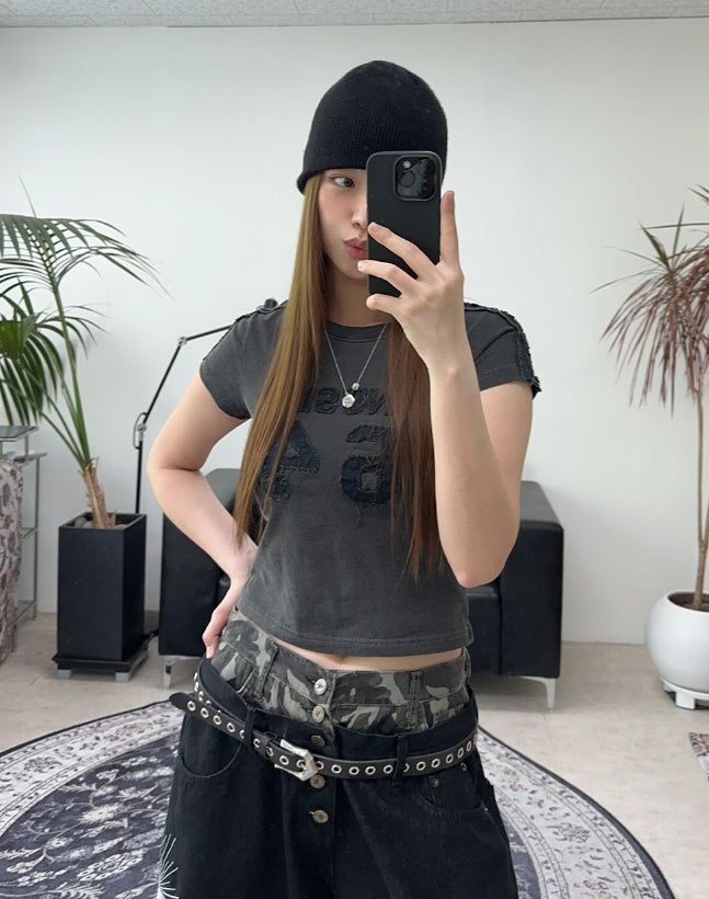 SATIIIZ（サティーズ）の「Tora Denim Tape Crop Top（Tops）」