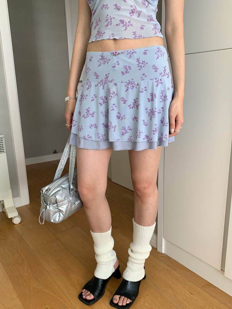 chiffon lavender flower frill skirt