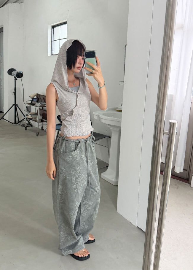 RIPSTOP FLOWER WIDE PANTS