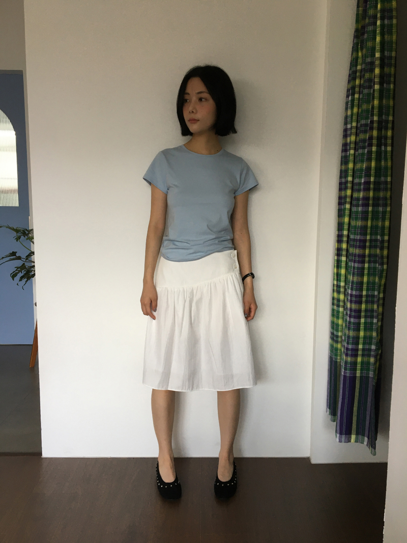Marine button midi skirt (3color)