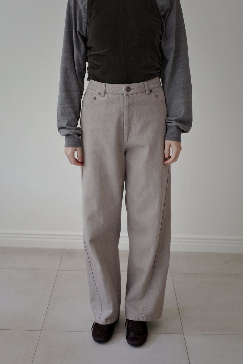 Washed straight leg pants, Beige