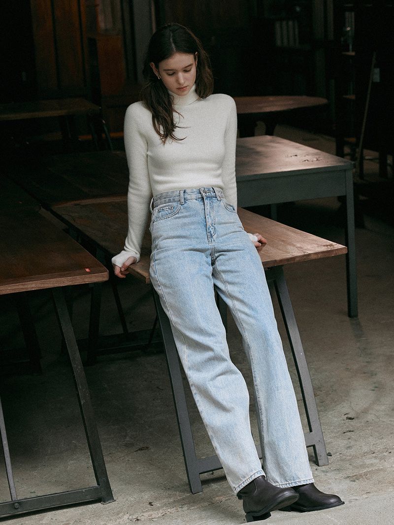 KINSLEY wide washing denim pants