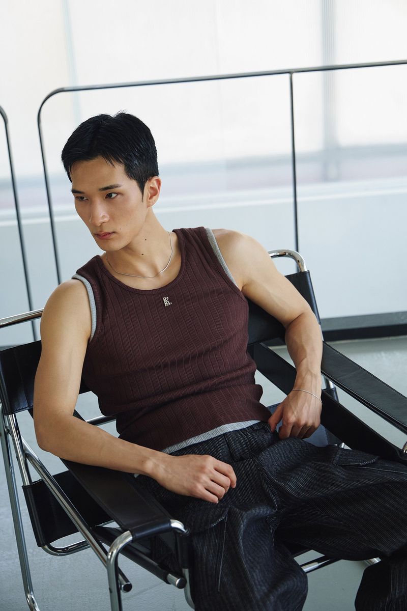 High ribbed logo sleeveless(Brown)