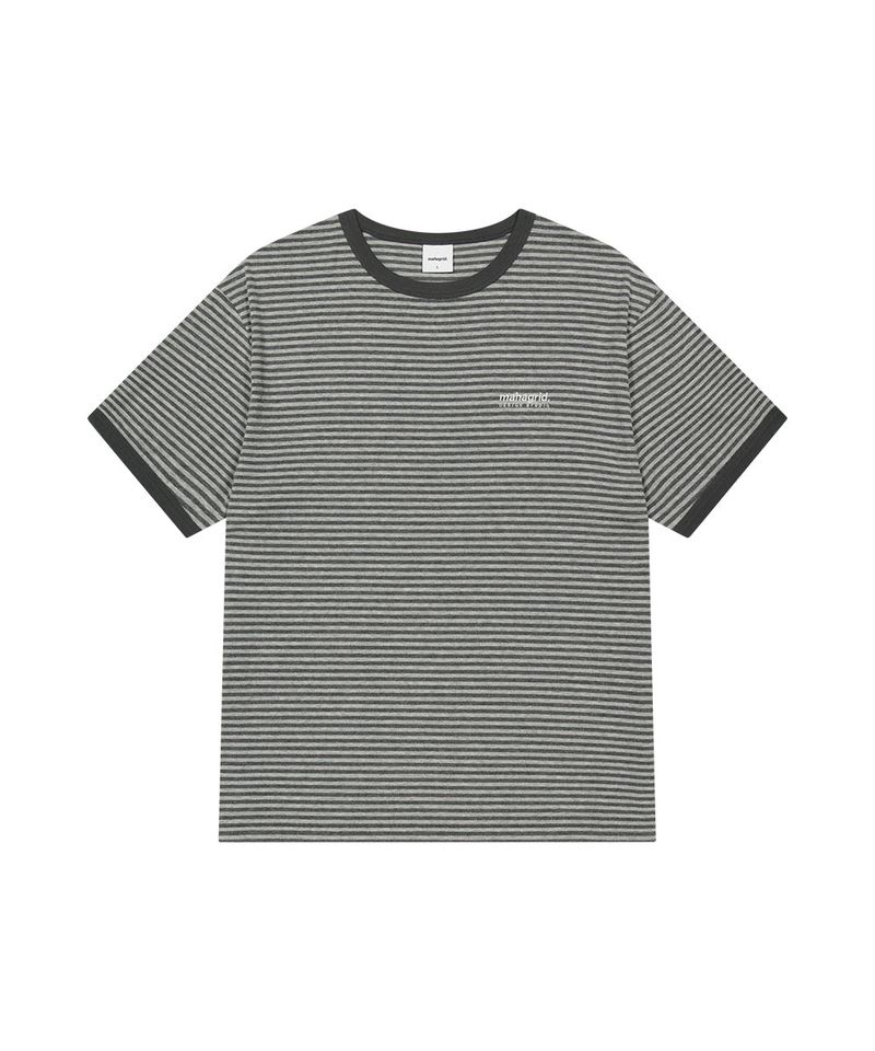 mahagrid（マハグリッド）の「ベーシックロゴストライプリンガーTシャツ（トップス）」