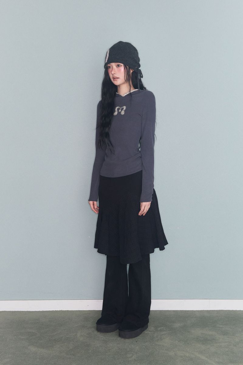 SIDE RIBBON SWIRLY BEANIE CHARCOAL
