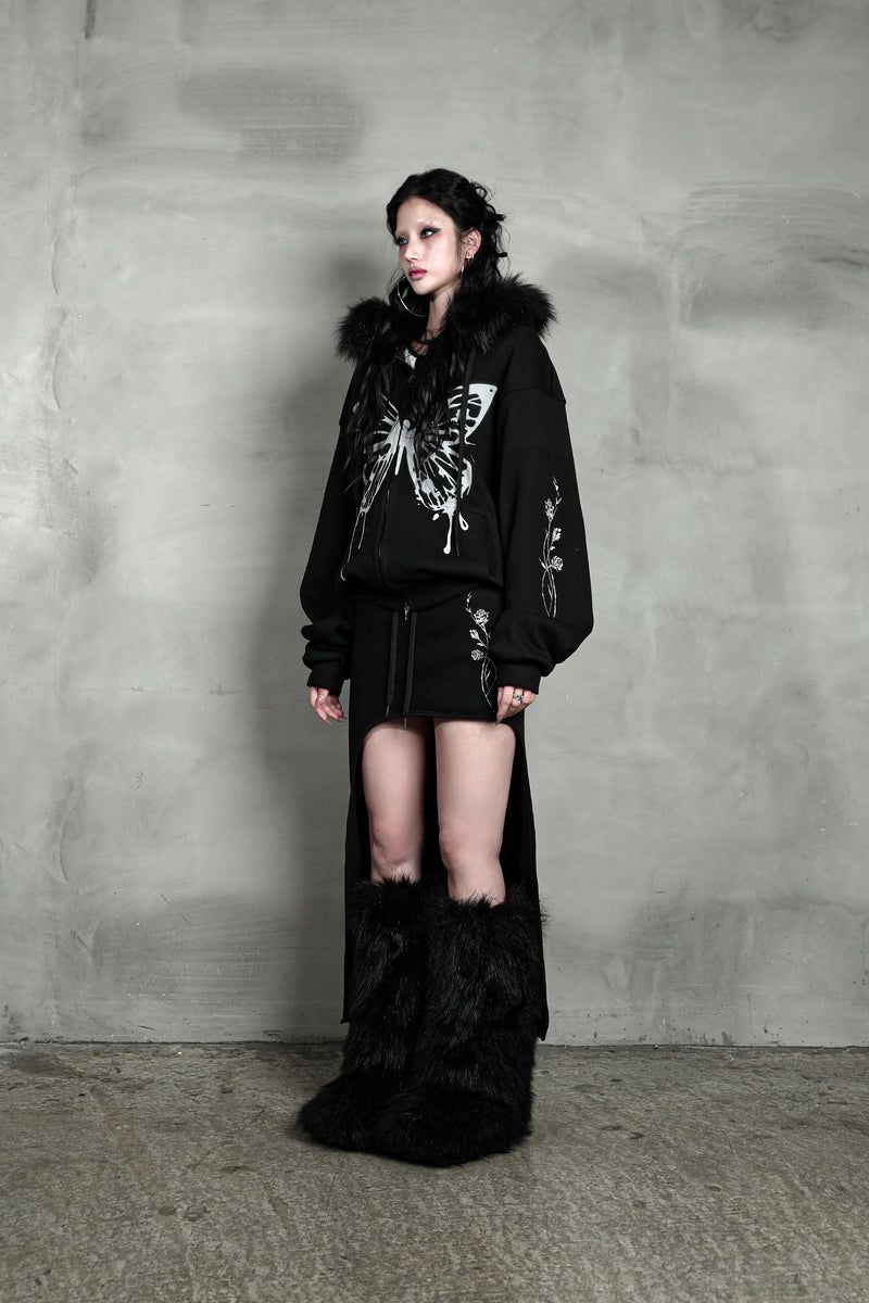 BUTTERFLY SPLATTER ZIP-UP #BLACK(FLEECE LINED)