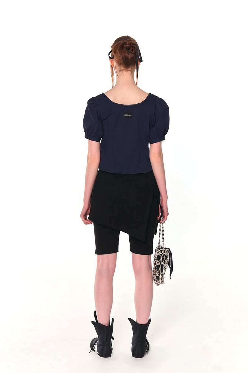 PUFF BUTTON BLOUSE (NAVY)