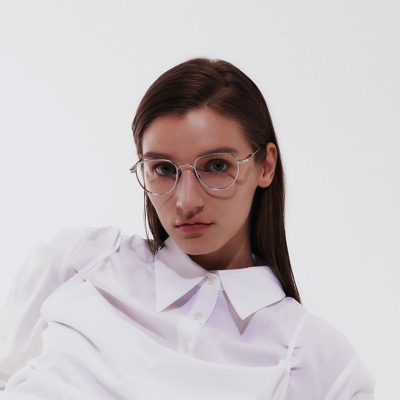 Knouun Round titanium glasses CODE. 102. F Silver N Gray
