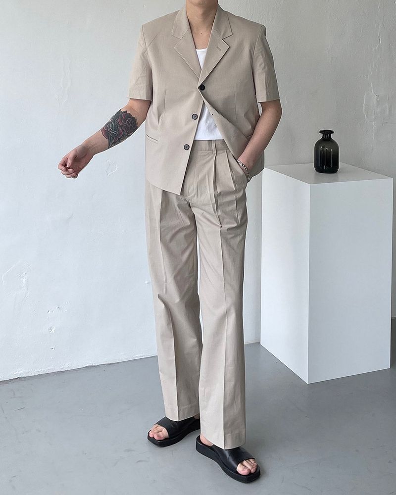 ECT linen two-tuck long pants slacks (2 colors)