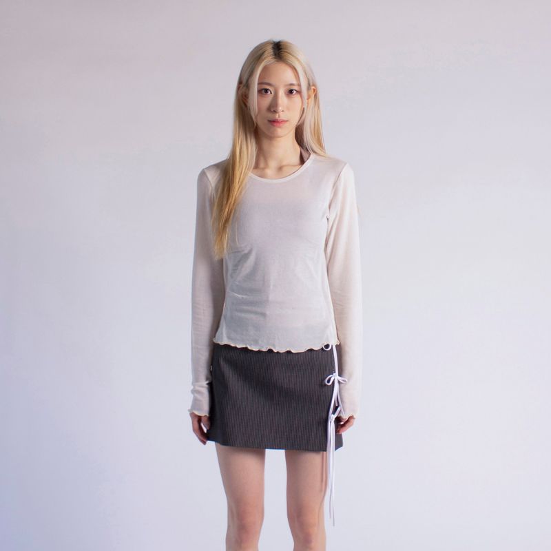 WAVE EDGE ROUND NECK BASIC TENCEL TOP / IVORY