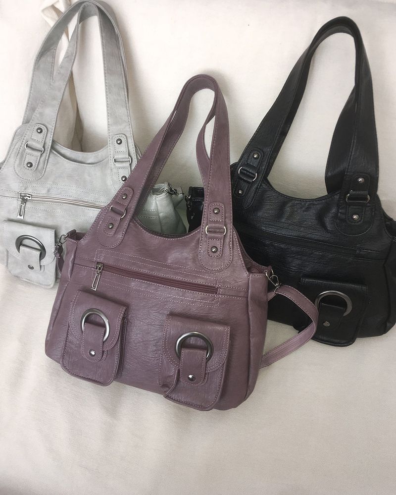 Clean Vintage Pocket Leather Shoulder Bag