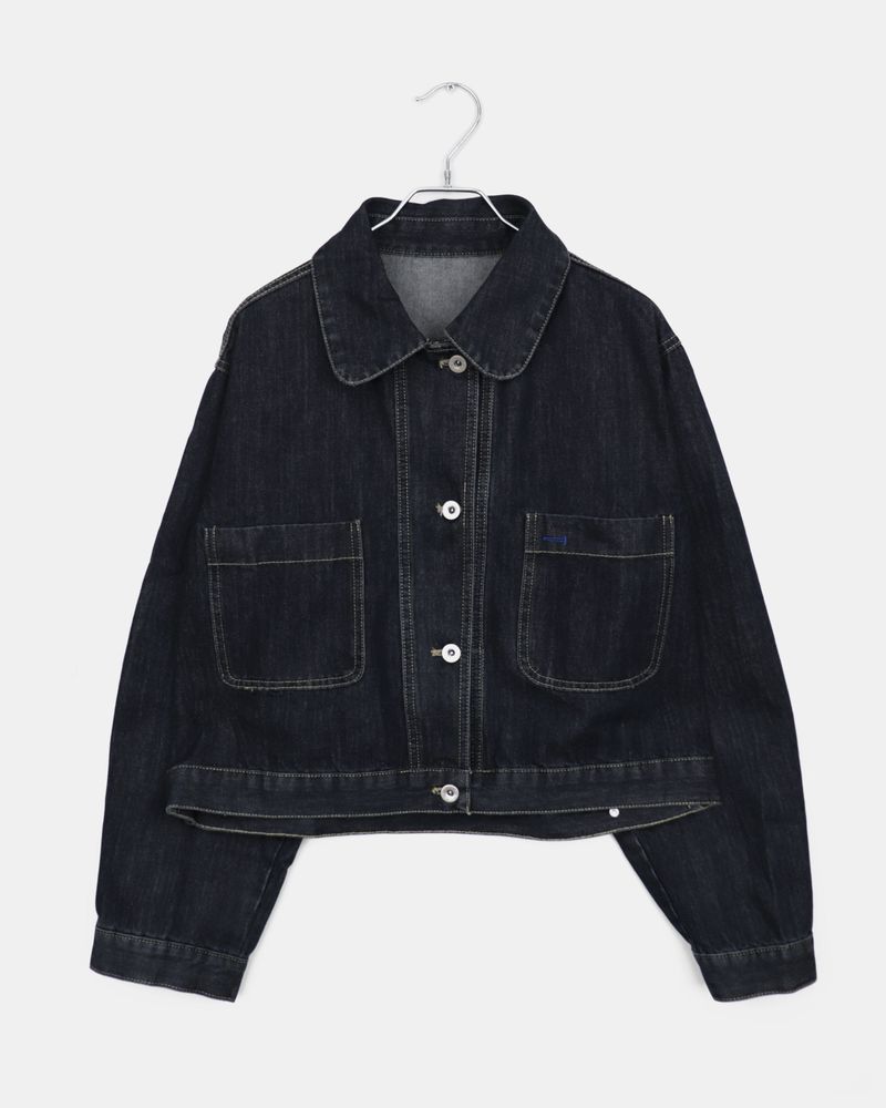 Mizen collar pocket washed denim jacket