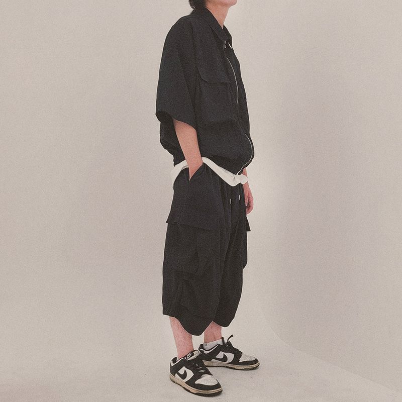 street shape shortsleeve zipup_black