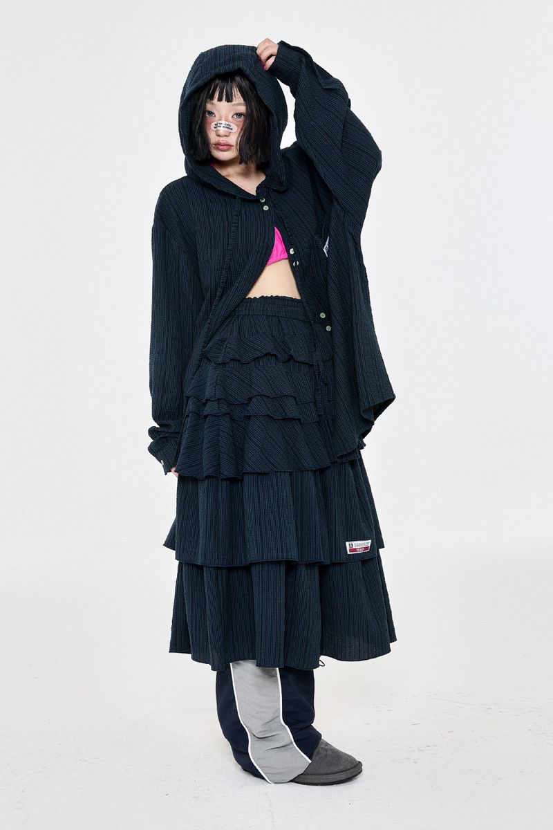 チェックラッフルスカート  Navy
