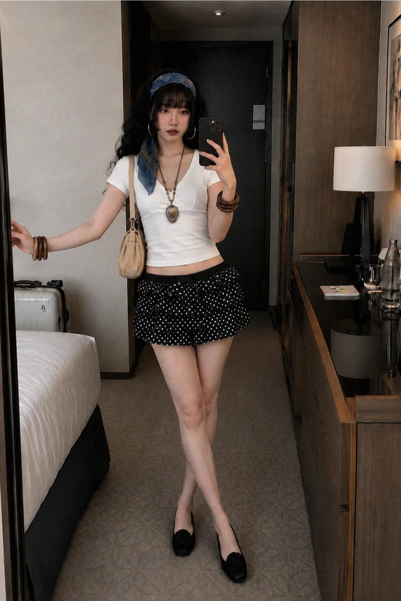 TIERED POLKA DOT RUFFLE SHORTS