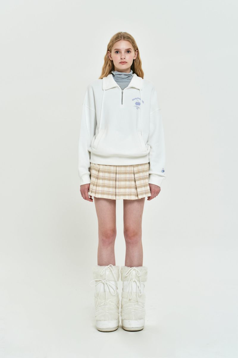 CHERRY BUTTON POINT PLEATS SKIRT[LIGHT BEIGE]