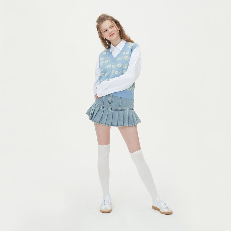 FLOWER JAQUARD KNIT VEST_SKY BLUE