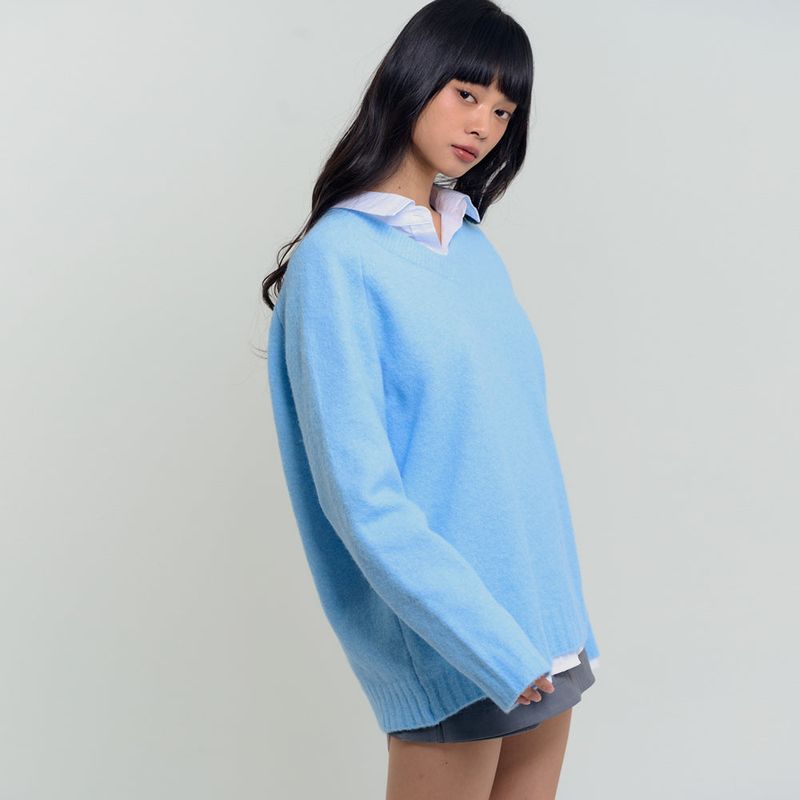 Soft Brushed V-Neck Knit Sky Blue