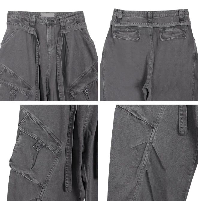 Raven Belted Dyeing Cargo Pants