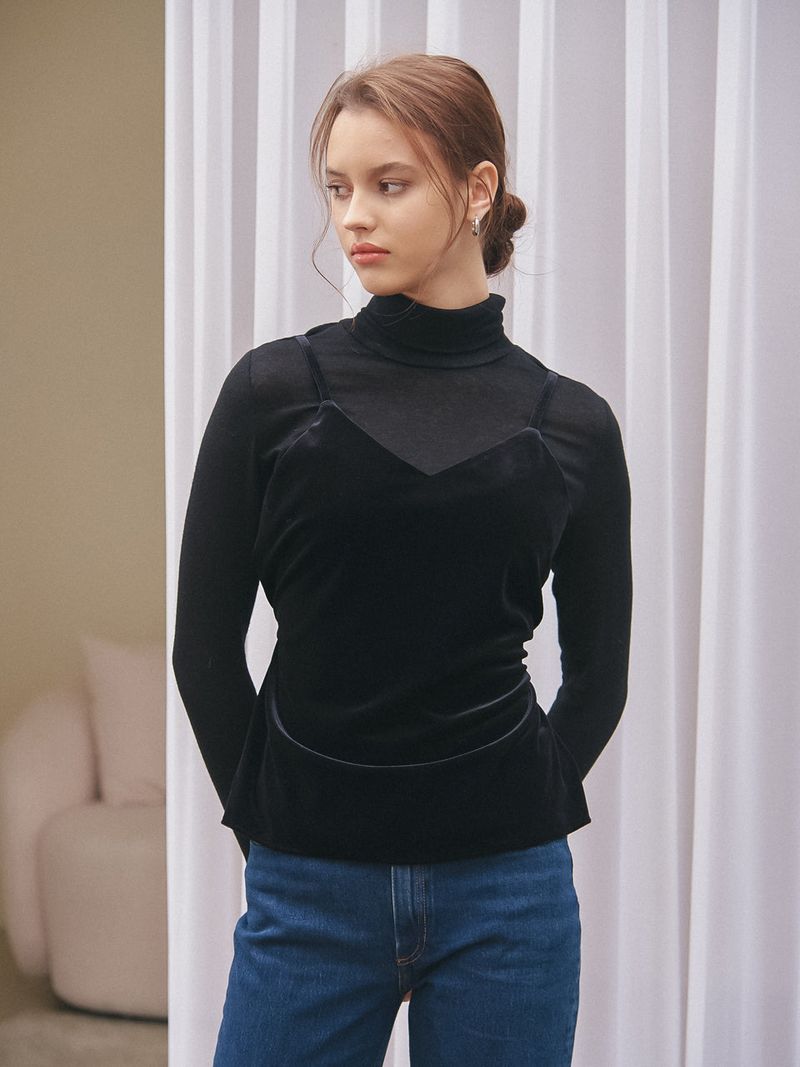 vem.ver（ベムバー）の「VELVET CAMI LAYERED TOP_BLACK（Tops）」