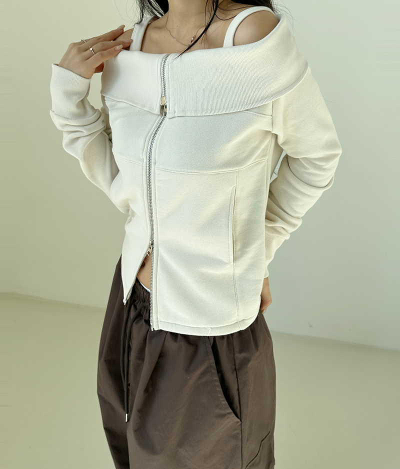 OFF-SHOULDER + 2-WAY ZIP-UP💛🤍🖤 - 2 COLORS