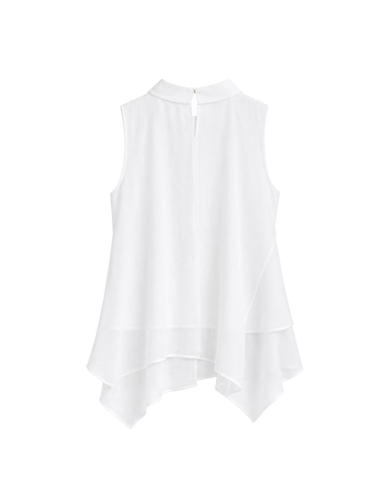 Lune High Neck Unbalance Drape Layered Sleeveless Blouse White