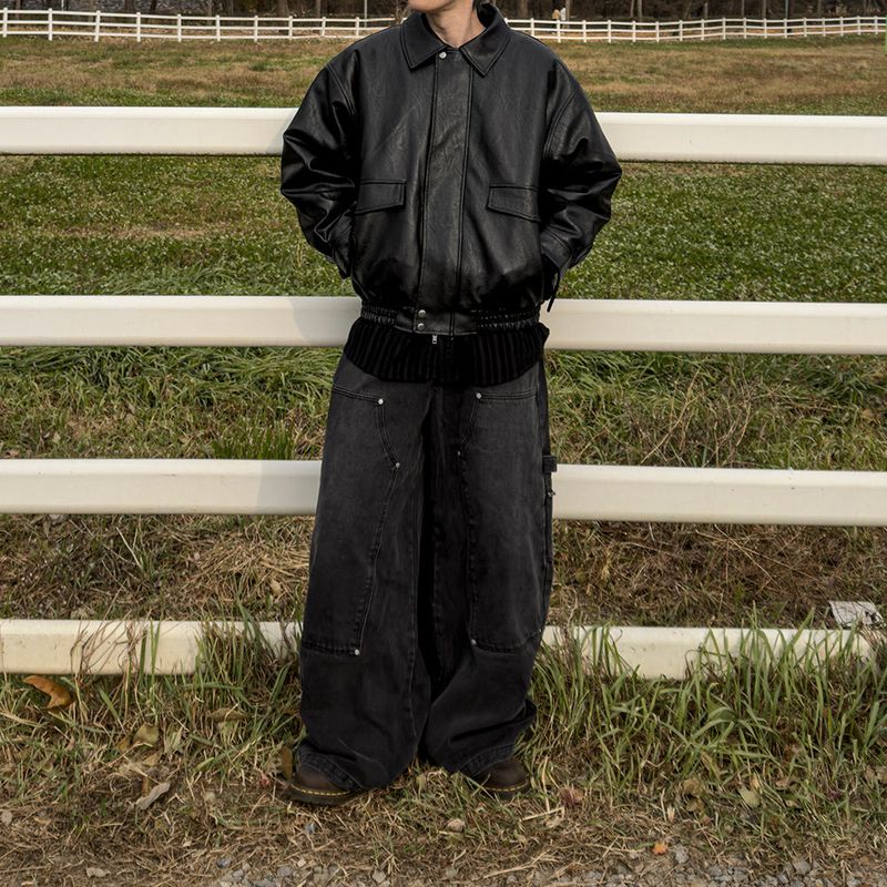 Lining fur oversized leather jumper
