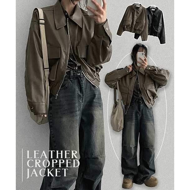 hijjoo（ハイチュー）の「Karen Balloon Collar Zip-Up Leather Jacket（Jackets/Outerwear）」