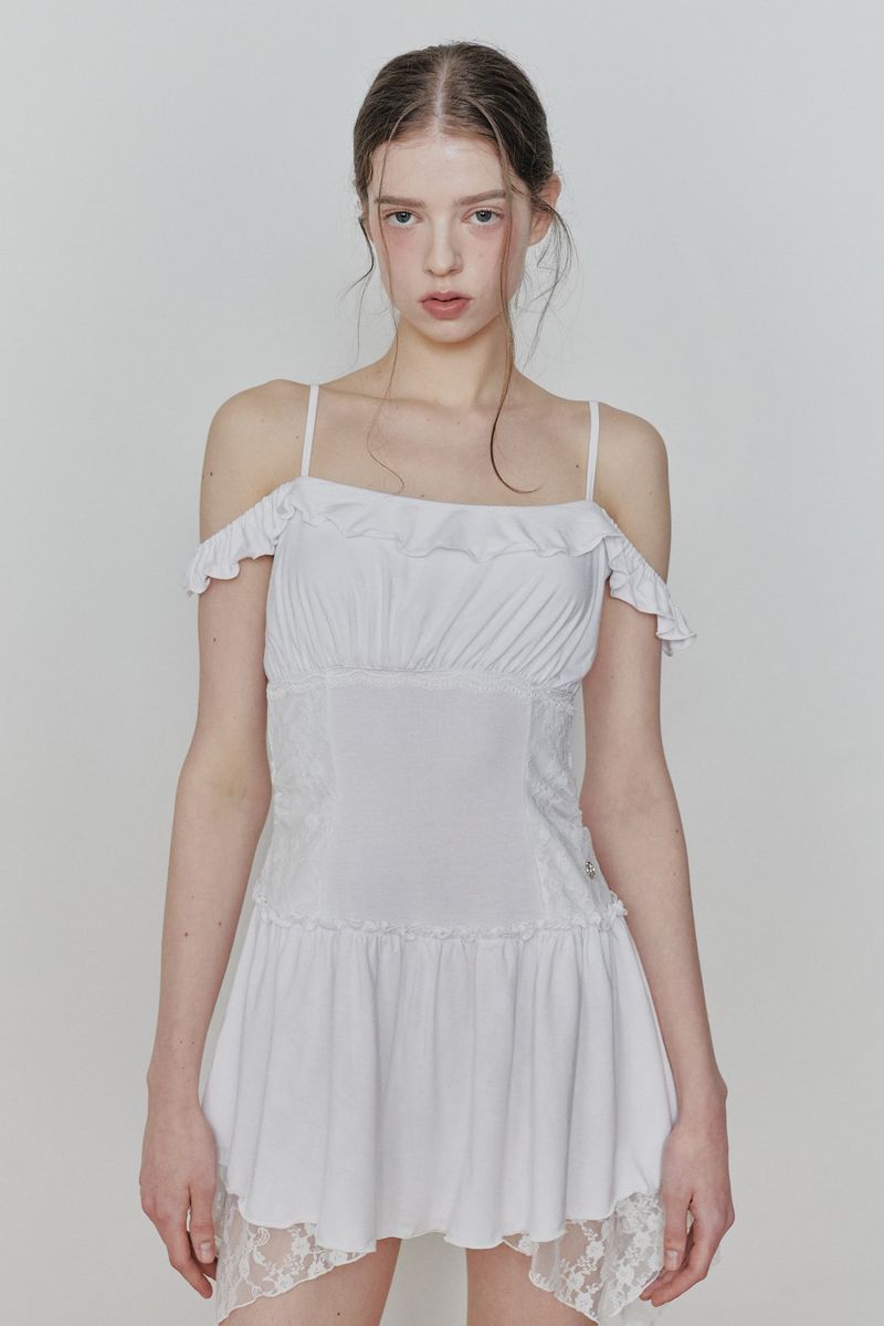 PETAL RUFFLE DRESS white