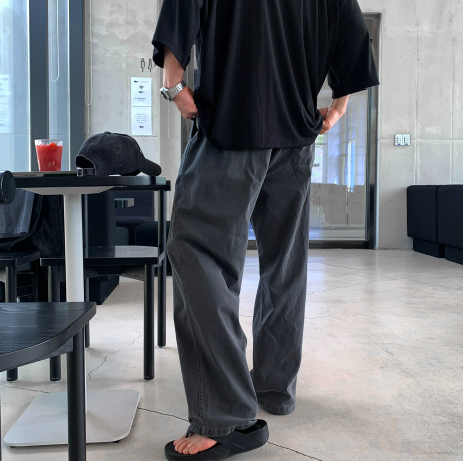 ワンダーラントピグメントウォッシュ加工カラーバンディングワイドパンツ