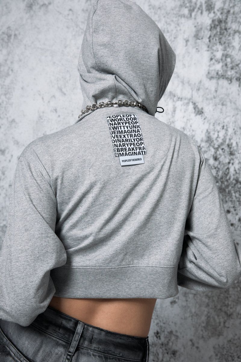 Crop Logo Hood Zip-Up (GRAY)