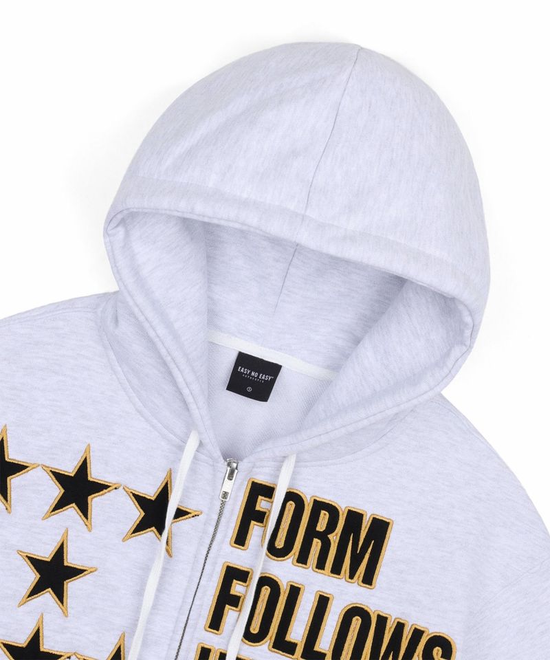 Star Lettering Patch Hoodie Zip-Up - White