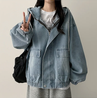 Delt Boxy Fit Two-Way Denim Hooded Jumper