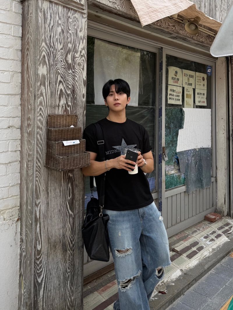 Vintage slab wide snap denim pants