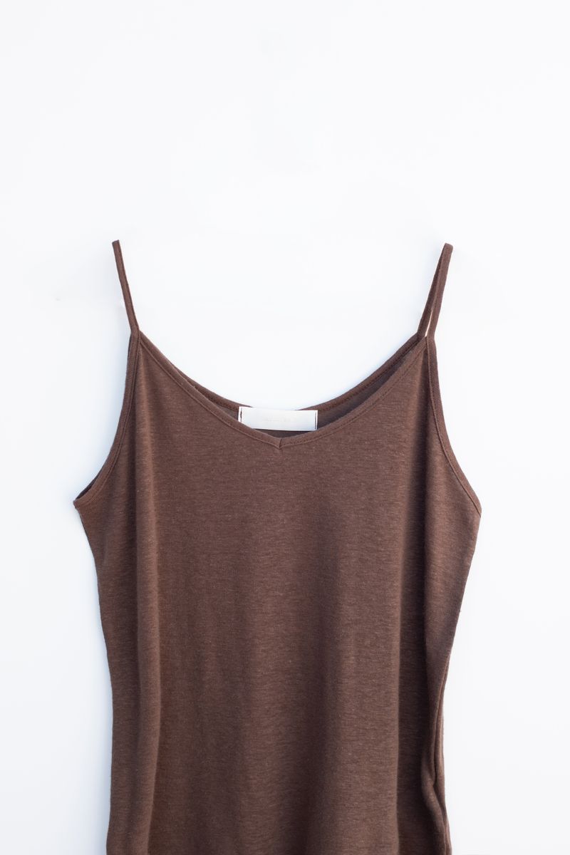 Linen V-neck sleeveless (Brown)