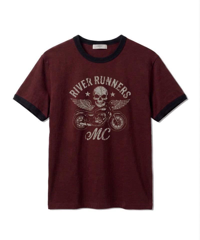 Essential Standard Short-Sleeve Ringer T-Shirt Motorcycle Burgundy