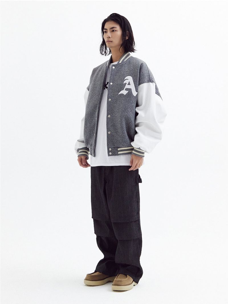Super balloon wool varsity jacket Melange Gray
