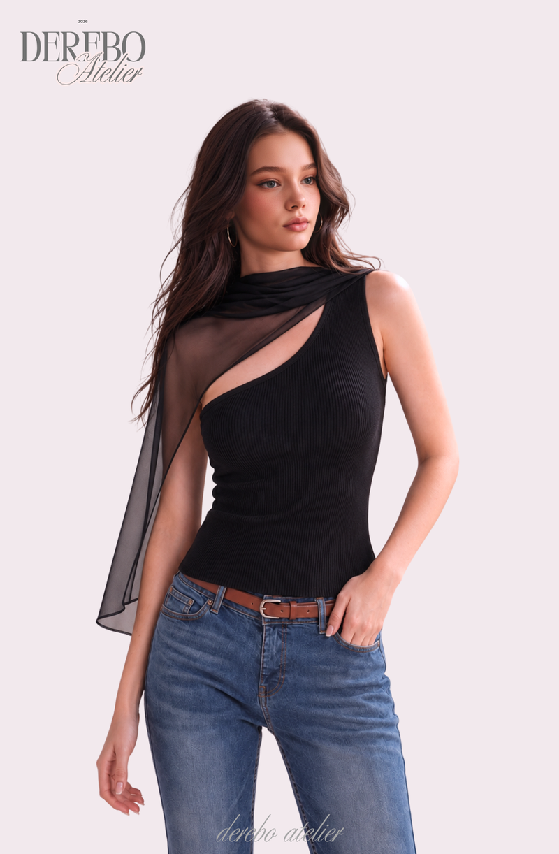 chiffon scarf unbalanced sleeveless top