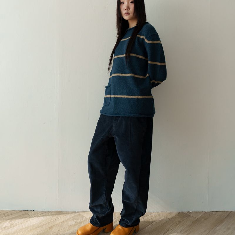Roll-up stripe pocket knit / Deep teal